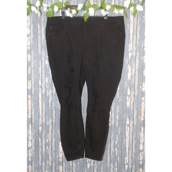 Torrid Premium Women's Black Distressed Jeans Size 22 Bombshell Skinny Stretch - Picture 1 of 10